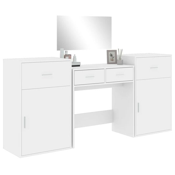 vidaXL Ensemble de coiffeuse 4 pcs blanc bois d'ingénierie
