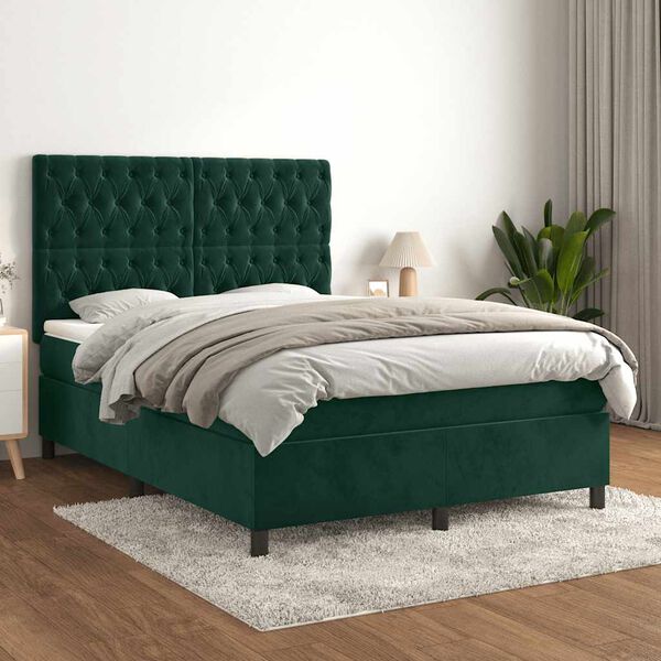 vidaXL Sommier &agrave; lattes de lit et matelas Vert fonc&eacute; 140x190cm Velours