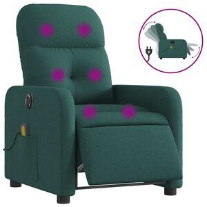 vidaXL Fauteuil de massage inclinable &eacute;lectrique Vert fonc&eacute; Tissu