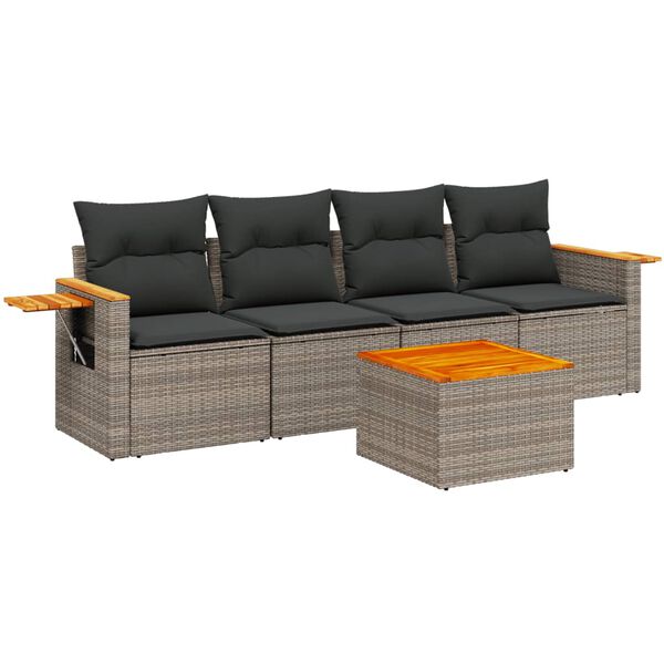 vidaXL Salon de jardin 8 pcs avec coussins gris résine tressée