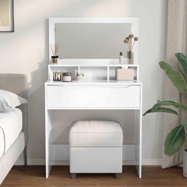 vidaXL Tables de maquillage pour chambre avec tiroir Blanc brillant