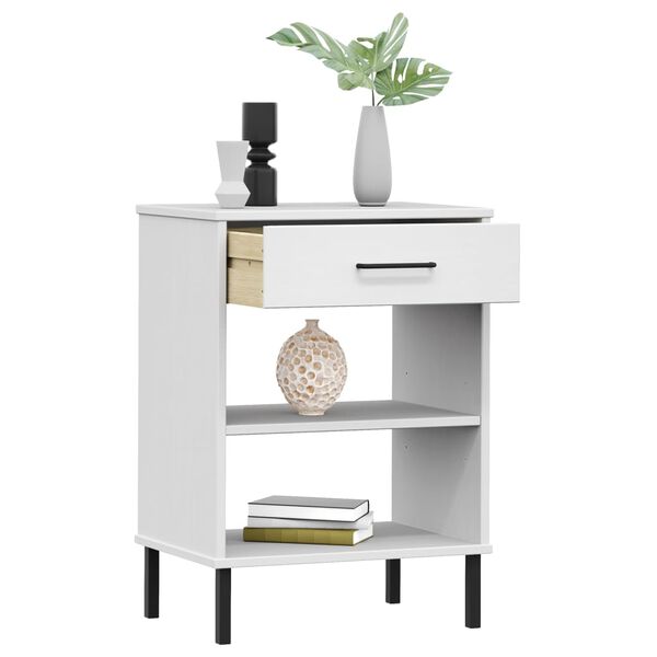 vidaXL Armoire console avec pieds en m&eacute;tal Blanc Bois pin massif OSLO
