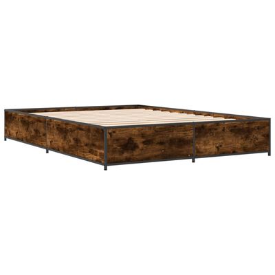 vidaXL Cadre de lit chêne fumé 120x190 cm bois d'ingénierie et métal