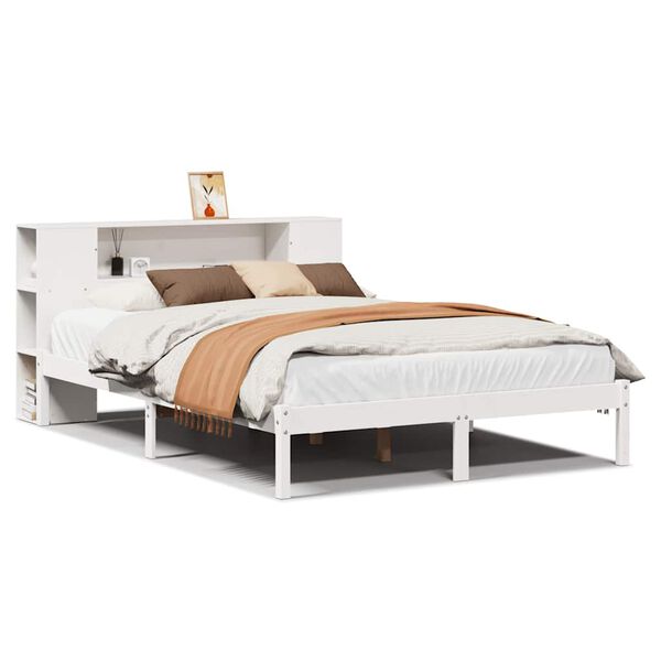 vidaXL Lit biblioth&egrave;que sans matelas blanc 135x190 cm bois pin massif