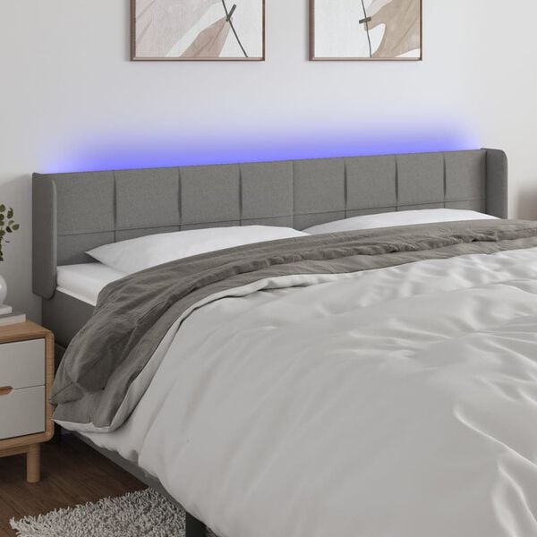 vidaXL T&ecirc;te de lit &agrave; LED Gris fonc&eacute; 163x16x78/88 cm Tissu