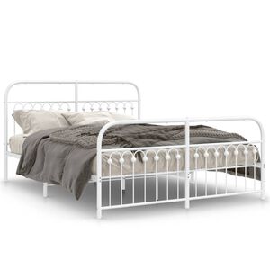 vidaXL Cadre de lit m&eacute;tal sans matelas et pied de lit blanc 150x200 cm