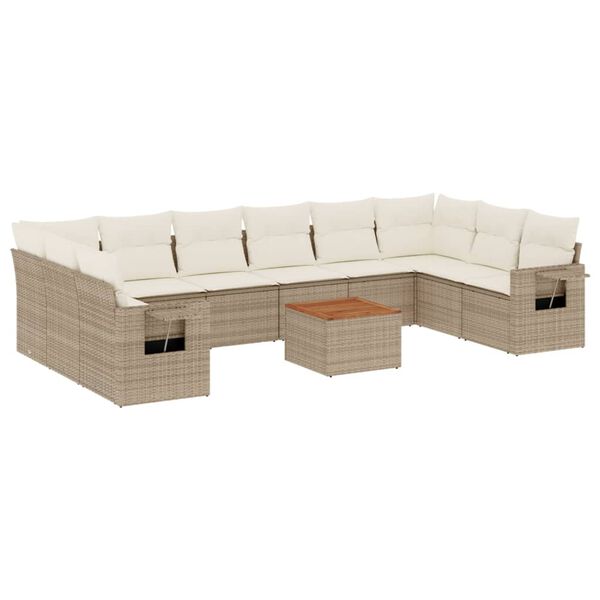vidaXL Salon de jardin 11 pcs avec coussins beige r&eacute;sine tress&eacute;e