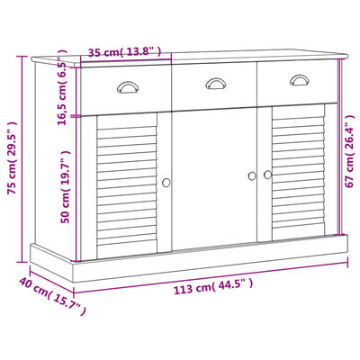 vidaXL Buffet avec tiroirs VIGO 113x40x75 cm bois massif de pin