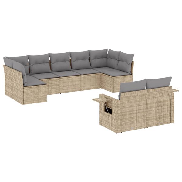 vidaXL Salon de jardin avec coussins 9 pcs beige résine tressée