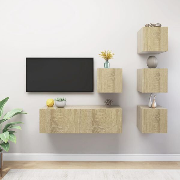 vidaXL Ensemble de meubles TV 5 pcs Ch&ecirc;ne sonoma Bois d'ing&eacute;nierie