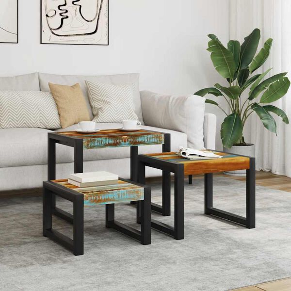 vidaXL Tables gigognes 3 pcs Bois de récupération massif