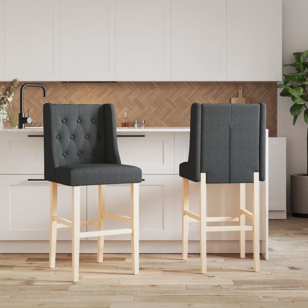vidaXL Chaises de bar lot de 2 bois massif d'h&eacute;v&eacute;a et tissu