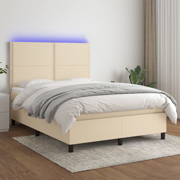 vidaXL Sommier &agrave; lattes de lit et matelas et LED Cr&egrave;me 140x190cm Tissu