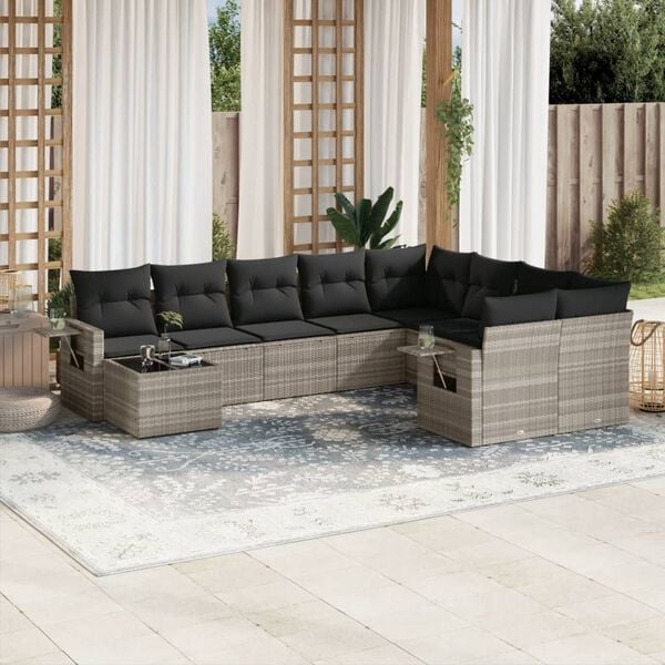 vidaXL Salon de jardin avec coussins 10 pcs gris clair r&eacute;sine tress&eacute;e