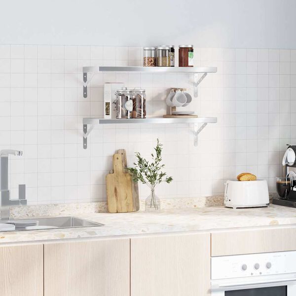 vidaXL &Eacute;tag&egrave;res murales 2 pcs 75x23,5 cm argent&eacute; acier inoxydable