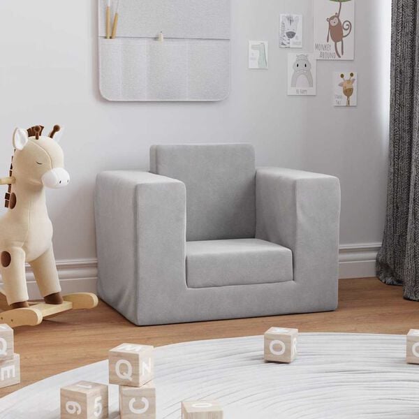 vidaXL Canap&eacute;-lit pour enfants Gris clair Peluche douce