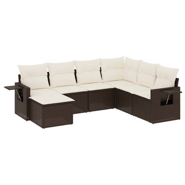 vidaXL Salon de jardin avec coussins 7 pcs marron r&eacute;sine tress&eacute;e