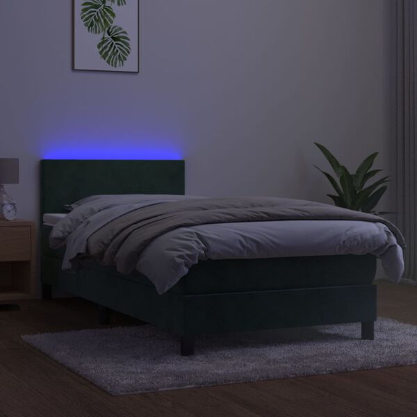 vidaXL Sommier &agrave; lattes de lit avec matelas et LED Vert fonc&eacute; 90x200cm