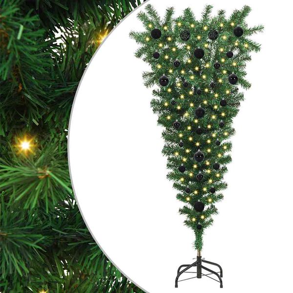 vidaXL Arbre de No&euml;l artificiel pr&eacute;-&eacute;clair&eacute; &agrave; l'envers avec ensemble de boules