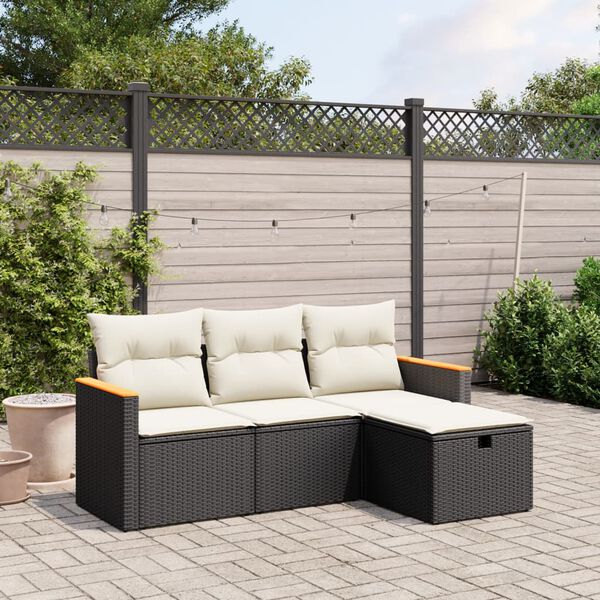 vidaXL Salon de jardin 4 pcs avec coussins noir r&eacute;sine tress&eacute;e