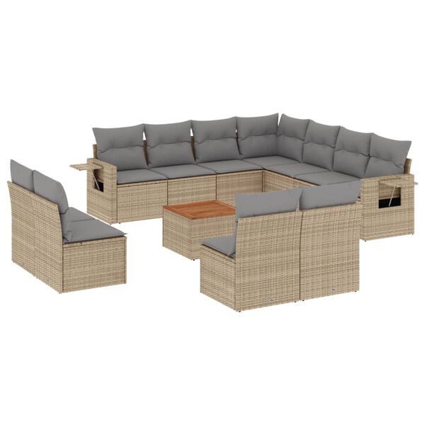 vidaXL Salon de jardin et coussins 12 pcs m&eacute;lange beige r&eacute;sine tress&eacute;e
