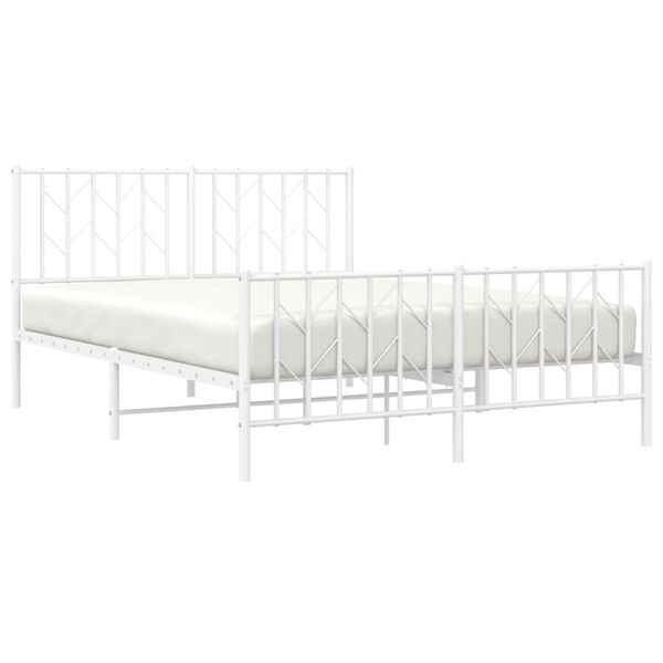 vidaXL Cadre de lit m&eacute;tal sans matelas et pied de lit blanc 135x190 cm