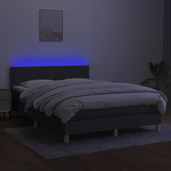 vidaXL Sommier &agrave; lattes de lit et matelas et LED Gris fonc&eacute; 140x200 cm