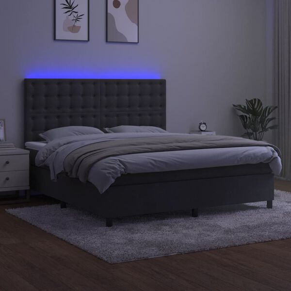 vidaXL Sommier &agrave; lattes de lit matelas et LED Gris fonc&eacute; 180x200 cm