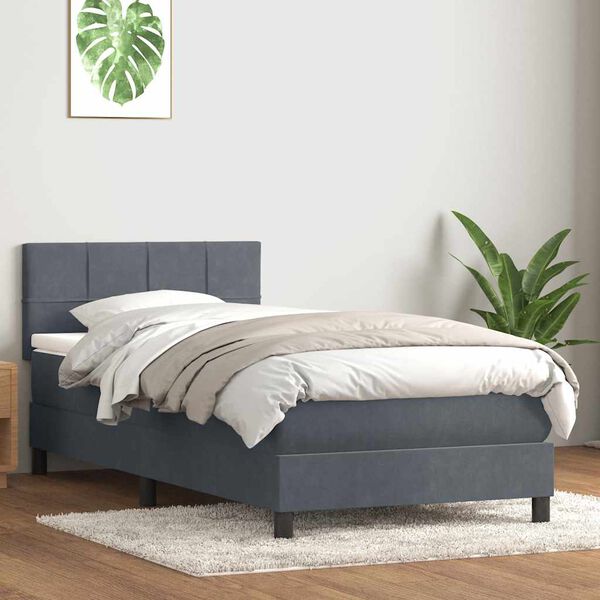 vidaXL Sommier &agrave; lattes de lit et matelas gris fonc&eacute; 90x220 cm velours