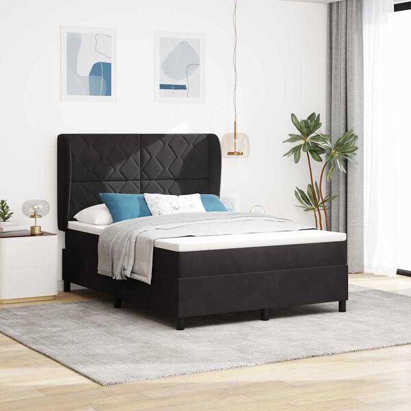 vidaXL Lit &agrave; ressorts avec matelas Noir 190 x 140 cm Polyester