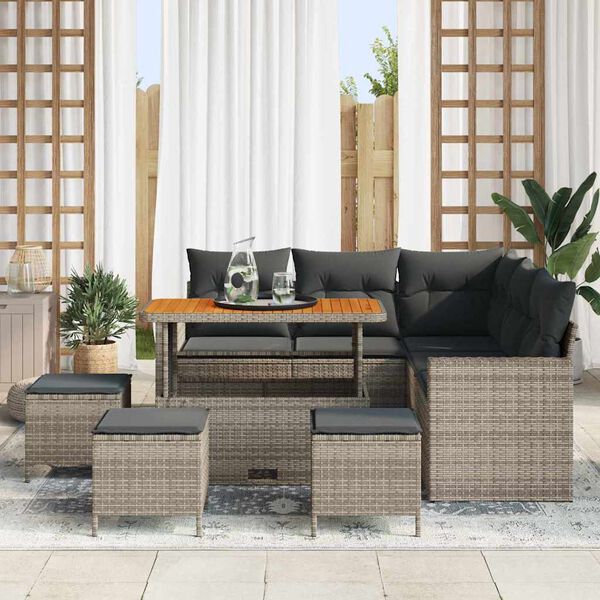 vidaXL Ensemble de canap&eacute; de jardin avec coussin 10 pcs Gris polyrotin
