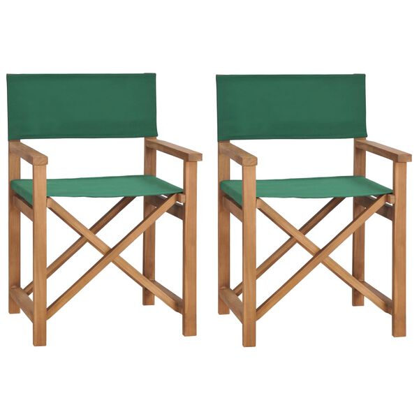 vidaXL Chaises de metteur en sc&egrave;ne lot de 2 Bois de teck massif Vert