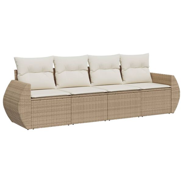 vidaXL Salon de jardin avec coussins 4 pcs beige r&eacute;sine tress&eacute;e