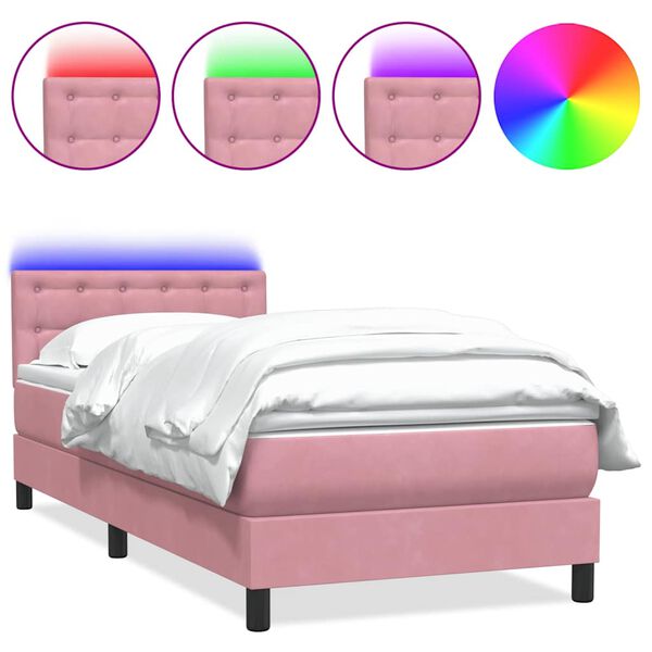 vidaXL Sommier &agrave; lattes de lit avec matelas et LED rose 100x210 cm velours