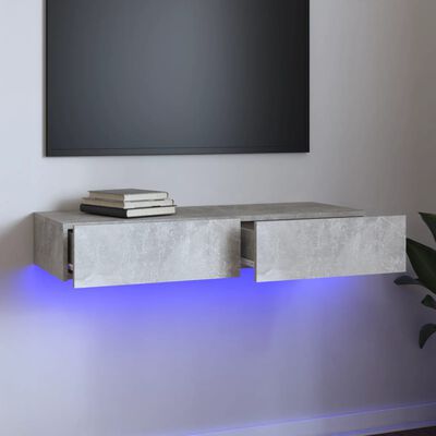 vidaXL Meuble TV avec lumières LED Gris béton 90x35x15,5 cm