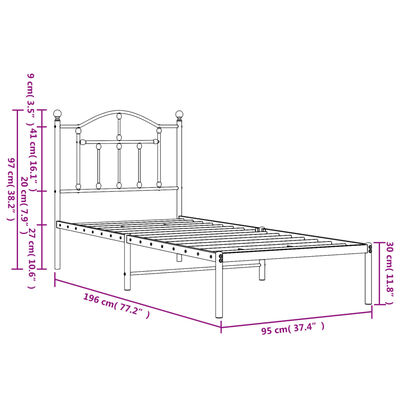 vidaXL Cadre de lit métal sans matelas avec tête de lit blanc 90x190cm