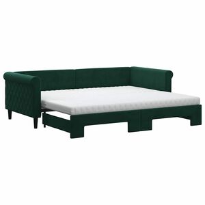 vidaXL Lit de jour avec gigogne et matelas vert fonc&eacute; 90x200cm velours