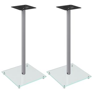 vidaXL Supports de haut-parleurs 2 pcs argent&eacute; verre tremp&eacute; 1 pilier