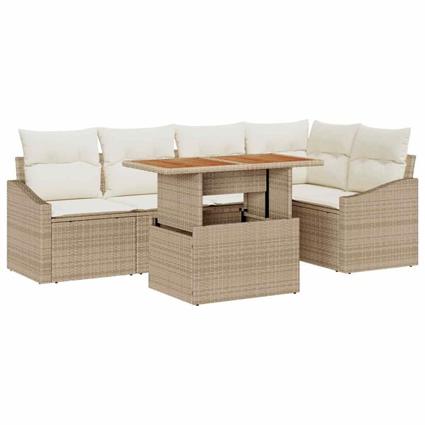 vidaXL Ensemble de canap&eacute; de jardin 6 pcs Beige Poly rotin