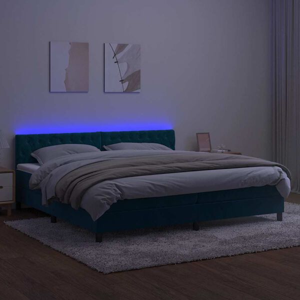 vidaXL Sommier &agrave; lattes de lit avec matelas LED Bleu fonc&eacute; 200x200 cm