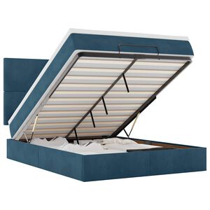 vidaXL Cadre de lit ottoman avec matelas bleu fonc&eacute; 140x190 cm velours