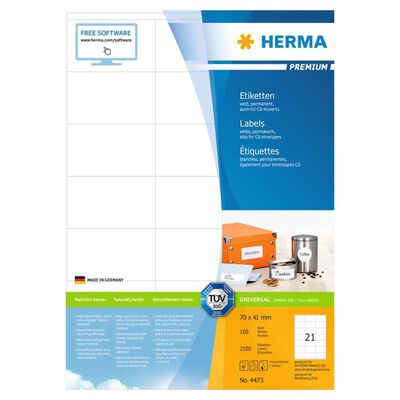 HERMA Étiquettes permanentes PREMIUM A4 70x41 mm 100 Feuilles