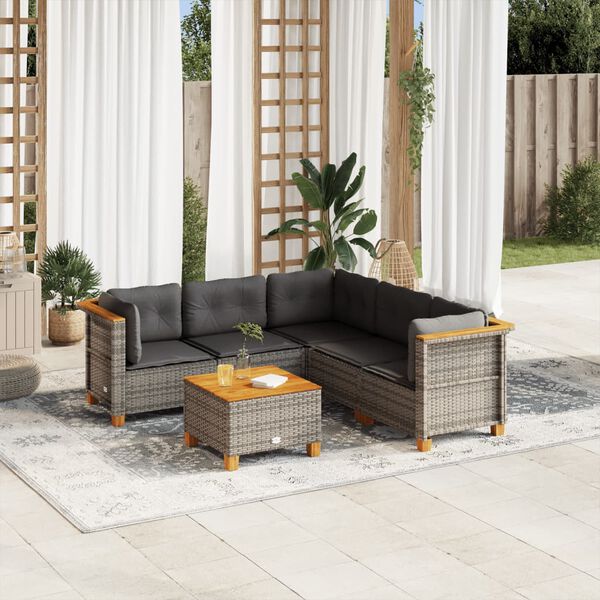 vidaXL Salon de jardin 6 pcs avec coussins gris r&eacute;sine tress&eacute;e