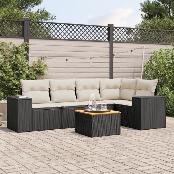 vidaXL Salon de jardin 6 pcs avec coussins noir r&eacute;sine tress&eacute;e
