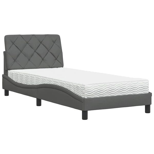 vidaXL Lit avec matelas gris fonc&eacute; 90x190 cm tissu
