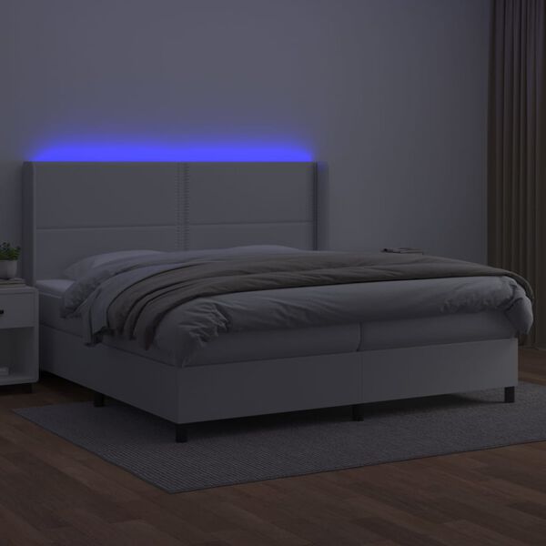 vidaXL Sommier &agrave; lattes de lit matelas LED Blanc 200x200 cm Similicuir