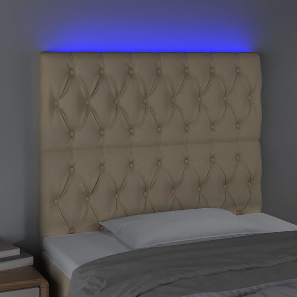 vidaXL T&ecirc;te de lit &agrave; LED Cr&egrave;me 90x7x118/1288 cm Tissu