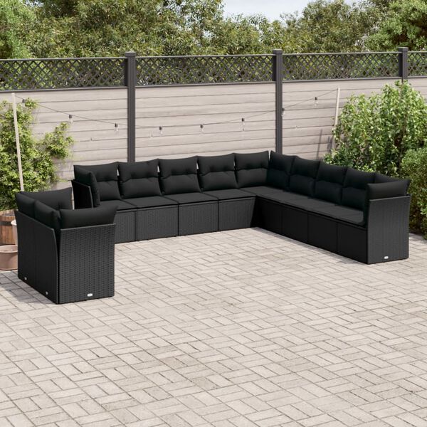 vidaXL Salon de jardin 11 pcs avec coussins noir r&eacute;sine tress&eacute;e