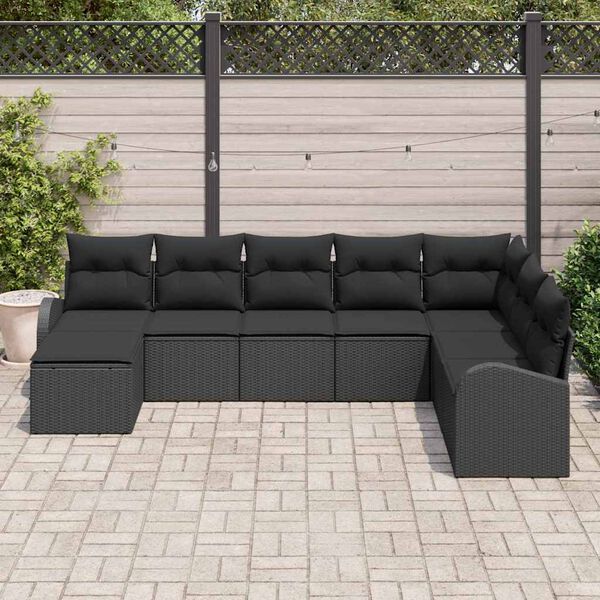vidaXL Ensemble de canapé de jardin 8 pcs Noir Poly Rattan