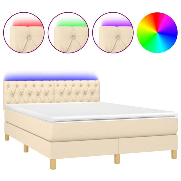 vidaXL Sommier &agrave; lattes de lit avec matelas LED Cr&egrave;me 140x190 cm Tissu